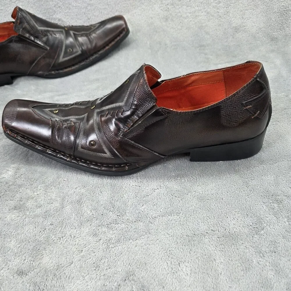 Robert Wayne Men's Distressed Brown Shoes, Square Toe, Cross Design Size 9